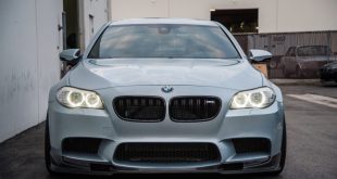 Silverstone BMW M5 With Blue Wheels and Custom Exhaust